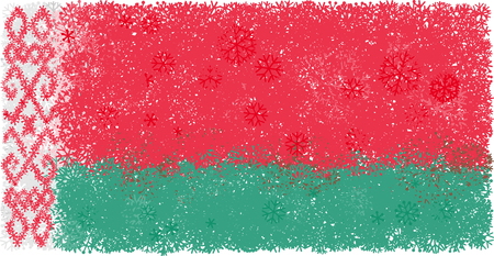 Flag of Belarus with snowflakes winter background design.のイラスト素材