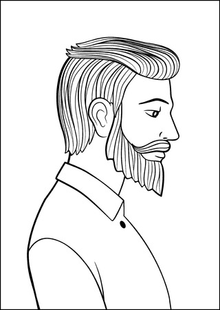 Portrait of a bearded man. Hand drawn black and white vector illustrationのイラスト素材