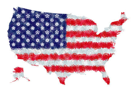 Flag and map of United States of America with flowersのイラスト素材