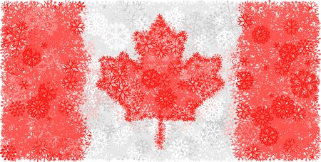 Snowy winter background with flag of Canada. Vector illustrationのイラスト素材