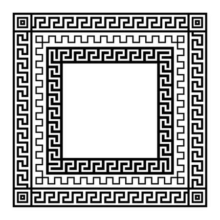 Set of Greek traditional meander square frames. Black and white vector illustrationのイラスト素材
