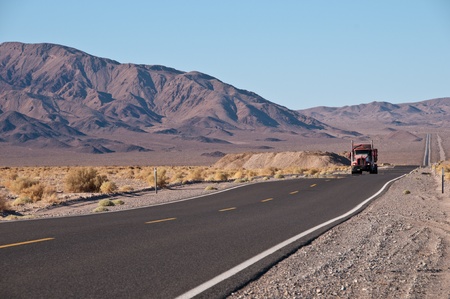 Truck on the California desert roadの写真素材