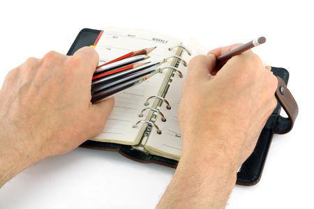 The concept of very important serious business entries of memory. Isolated on white.の写真素材