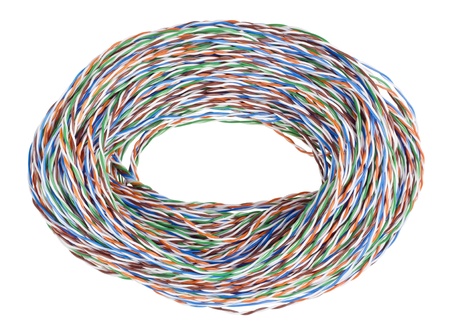 Big bunch from a color twisted pair cable for network and internet. Isolated on white 