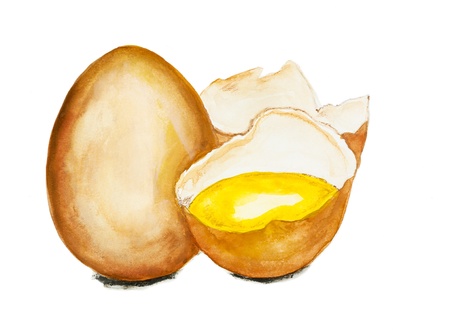 Golden raw egg concept isolated-handmade watercolor  painting  illustration on a white paper art...