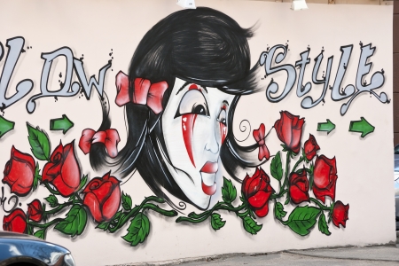 Architectural modern graffiti  Low Style image . Outdoor front point view public domain shotのeditorial素材