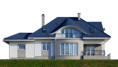 Villa on the grassy hill front view isolatedのeditorial素材