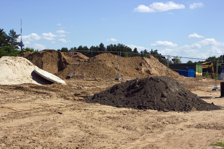 Dead desert sandy earth. Building in the wood concept. Modern landscapeの写真素材