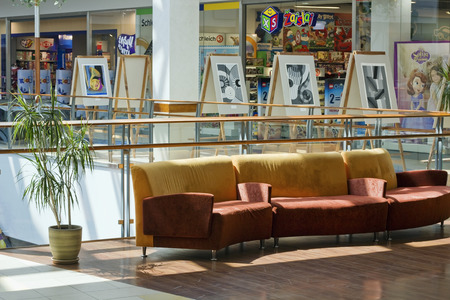 VILNIUS, LITHUANIA  JUNE 10, 2014:  Exhibition of modern  pictures of art school  "Alegria" in the Panorama  shopping centre. The school was created in 2006. Panorama is the largest shopping place in the capital of Lithuania.のeditorial素材