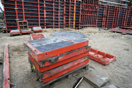 VILNIUS, LITHUANIA - DECEMBER 24, 2014: PERI brand  formwork and scaffolding systems on building ....