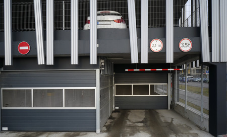 Entrance in closed multilevel multystoried the car city  parkingのeditorial素材