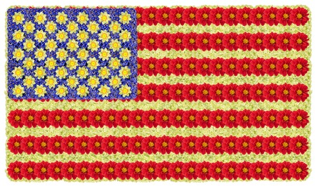 The flag of the United States of America is made from summer flowers. Abstract isolated collageの写真素材