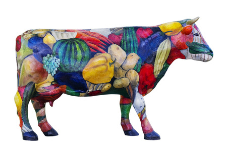 MOSCOW, RUSSIA - SEPTENBER 15, 2014: Model of a cow- symbol of a traditional exhibition of agricultural and farmer production in city park Sokolniki. Isolated with parchのeditorial素材