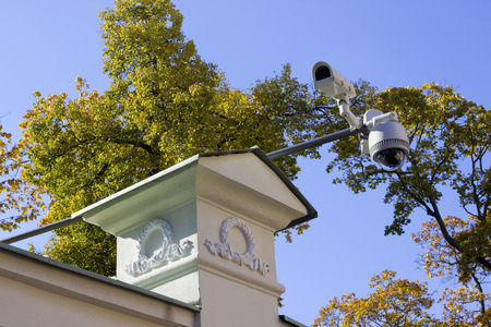 Professional cameras of external street video of supervision against the sky