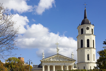 Symbols of the old European city - a cathedral, a belfry and a tower against the autumn sky landscape. Public domain objectsの写真素材