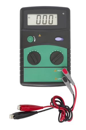 Digital portable device for measurement of high dangerous voltage. Mass production. Isolated on white with patchの写真素材