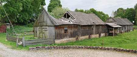 VILNIUS, LITHUANIA - MAY 15, 2016: National  museum of a retro  agricultural equipment , tools and buildings in the territory of an old windmill. Pilaitie area- the most forest and green district of the Vilnius.のeditorial素材