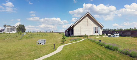 VILNIUS, LITHUANIA - JULY 02, 2016: Lavender Village in Kiemeliu rural area  is the Lithuanian first farm on cultivation of a blue  aromatic flowers. Here it is possible to enjoy rest in luxury apartments and homesのeditorial素材