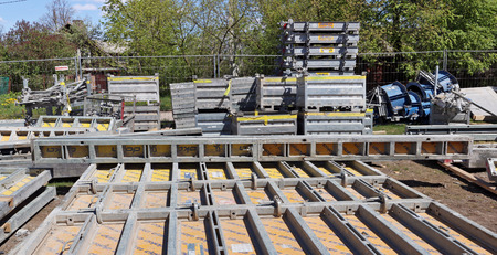VILNIUS,  LITHUANIA- MAY 14, 2017:  Doka brand details and elements of the construction formworks on...