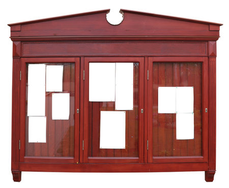 Wooden board for church announcements made of mahogany. Isolated with patchの写真素材