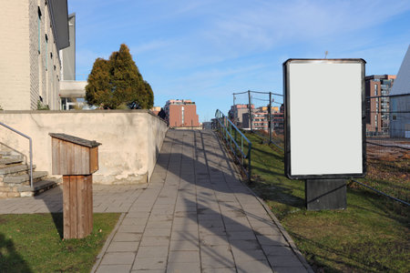 City booth for advertising and announcements installed in a  old city residential areaの写真素材