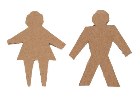Handmade  family - man and woman  made for cardboard. Isolated macro conceptの写真素材