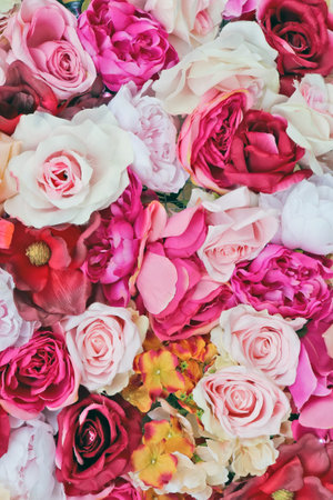 Floral background of paper handmade  pink  roses macroの写真素材