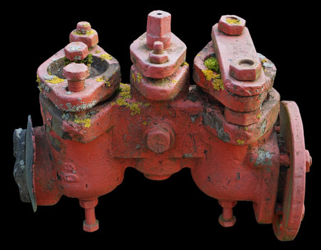 Three high pressure valves on a vintage old steam train. Isolated on blackの写真素材