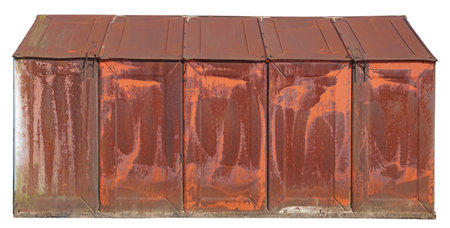 A  storage shed made of rusty steel sheets. Isolate on whiteの写真素材