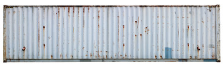 Wall of a steel gray old rusty sea cargo container. Isolated with patchの写真素材