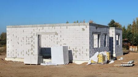 Unfinished  construction of new modern  village  mass production   homeの写真素材