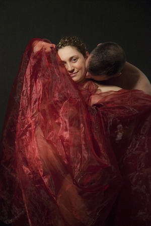 Happy Pregnant Woman Kissed Veil
