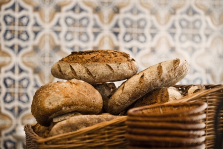 Organic Bread in basketの写真素材