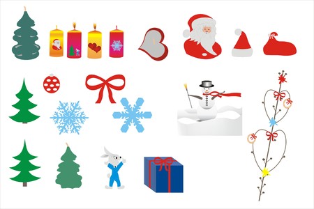 Set of 16 icons vector of favourite suitable symbol for Christmas and New   Year Sourvaknitsa-decorated cornel twig used by children to tap people s backs when wishing them a Happy New Year のイラスト素材