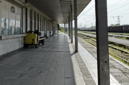 Old station of railway and view in perspectiveの写真素材