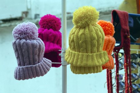 Traditional bulgarian colorfull wool hat knitted by hand