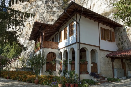 Beauty view from conditions of life in the rock monastery \\\"St Dimitrii of Basarbovo\\\", Bulgaria. Find it in the picturesque valley of the Rusenski Lom River, Bulgariaの写真素材