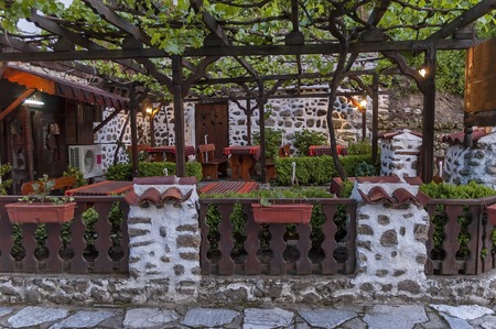 Open-air restaurant in ancient Melnik town, Bulgariaのeditorial素材