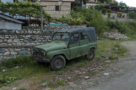 Very old but work jeep in Melnik townのeditorial素材
