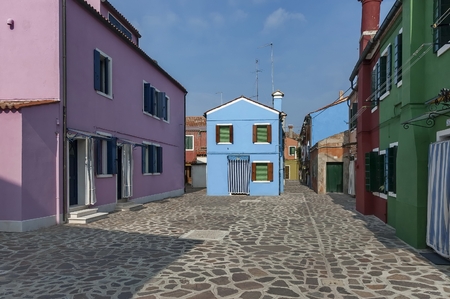 Colorful narrow street in Burano island near Venice Italy Europeの写真素材