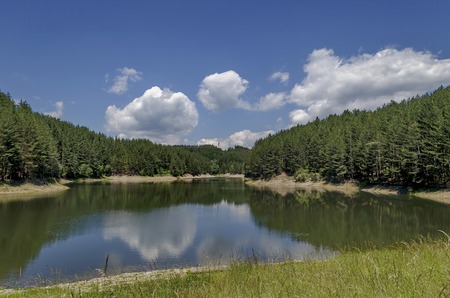 Small dam or reservoir in beautiful mountain Plana, Alino, Bulgariaの写真素材
