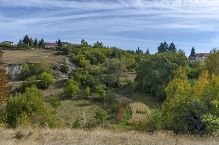 Panoramic view of autumn with villages Plana in the mountain Plana by Vitosha, Bulgariaの写真素材