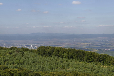 Panorama of glade and  green  forest in Vitosha mountain  and part at Sofia city, Bulgaria