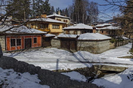 A residential district of authentic old and new bulgarian houses in town Koprivshtitsa, Bulgariaの写真素材