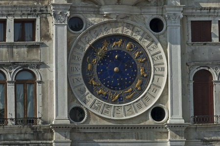 Closeup on Astronomical or Zodiac clock, located the north side of Piazza San Marco, Venezia, Venice, Italy, Europeの写真素材