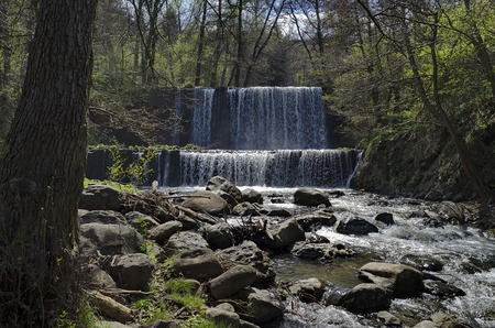 General view of Part at waterfall cascade of river Bistritsa between village  Bistritsa and village Pancharevo, place for tourism and travel in Vitosha mountain,  Bulgariaの写真素材