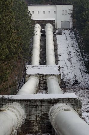 Water pipeline transporting water to an Hidro-Electric power station  in wintertime, Pancharevo, Bulgariaの写真素材