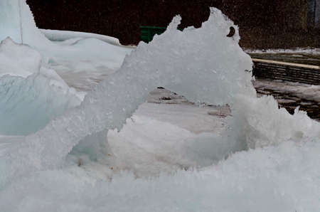 Attraction with frozen water fountains in winter in the resort of Borovets, Rila Mountains, Bulgariaの写真素材