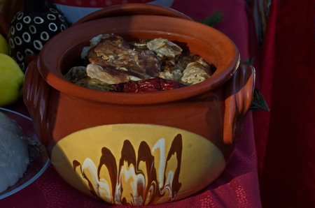 Part of the food on the table before the Easter fast of the Christian religious holiday Zagovezni, Sofia, Bulgariaの写真素材