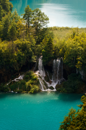Waterfall in National Park Plitvice, Croatia, Europeの写真素材